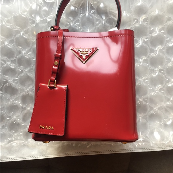 SOLD NEW Prada Small Red Panier Bucket Bag SOLD Patent Leather SOLD - Picture 3 of 9